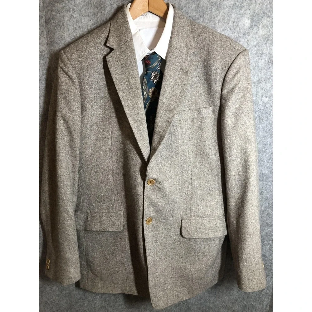 Studiosuits Blazer Mens 40 Beige Wool Tweed Sport Coat Jacket Classic Fall